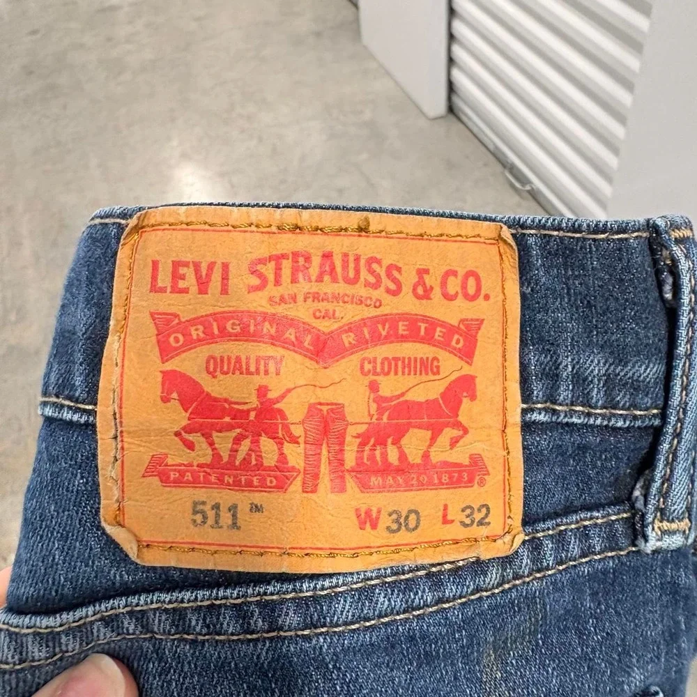 Levis 511 Slim Fit Dark Wash Jeans Mens W30 L32 Faded Whiskered Denim 0185